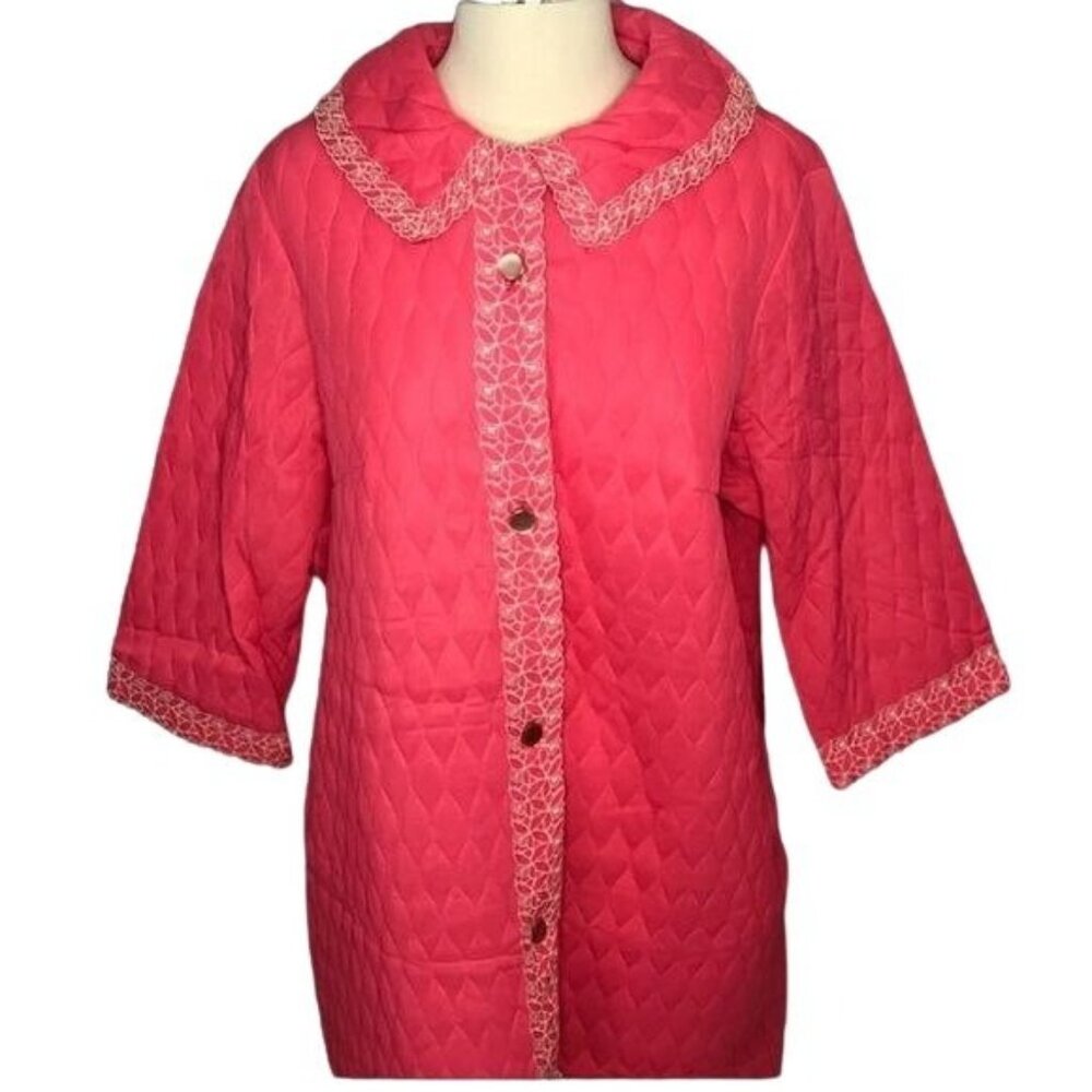 Vintage Coral Sears Pink Quilted Robe Housecoat M Palm Royale Golden Girls Barbi